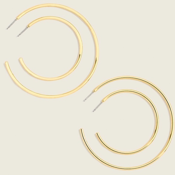 J.Crew Hoop Set of 2 Earrings Small & Large Gold Hoops NWT - Picture 1 of 4